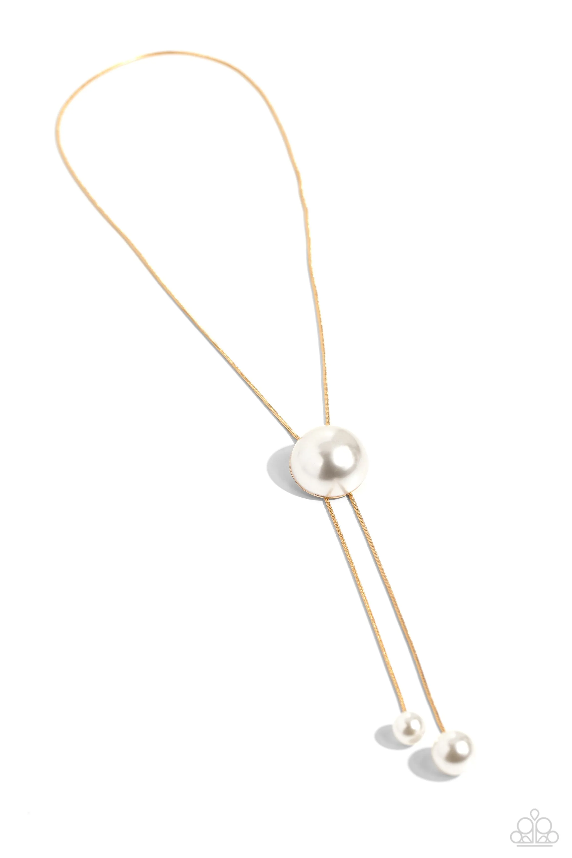 Corporate Couture - Gold - Oversized Pearl Paparazzi Bolo Long Necklace