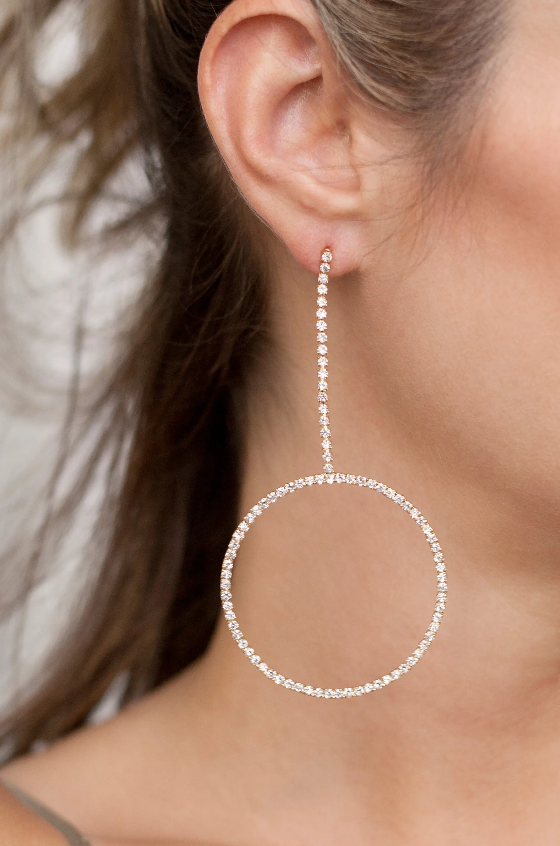 Crystal & 18k Gold Plated Linear Circle Drop Earrings