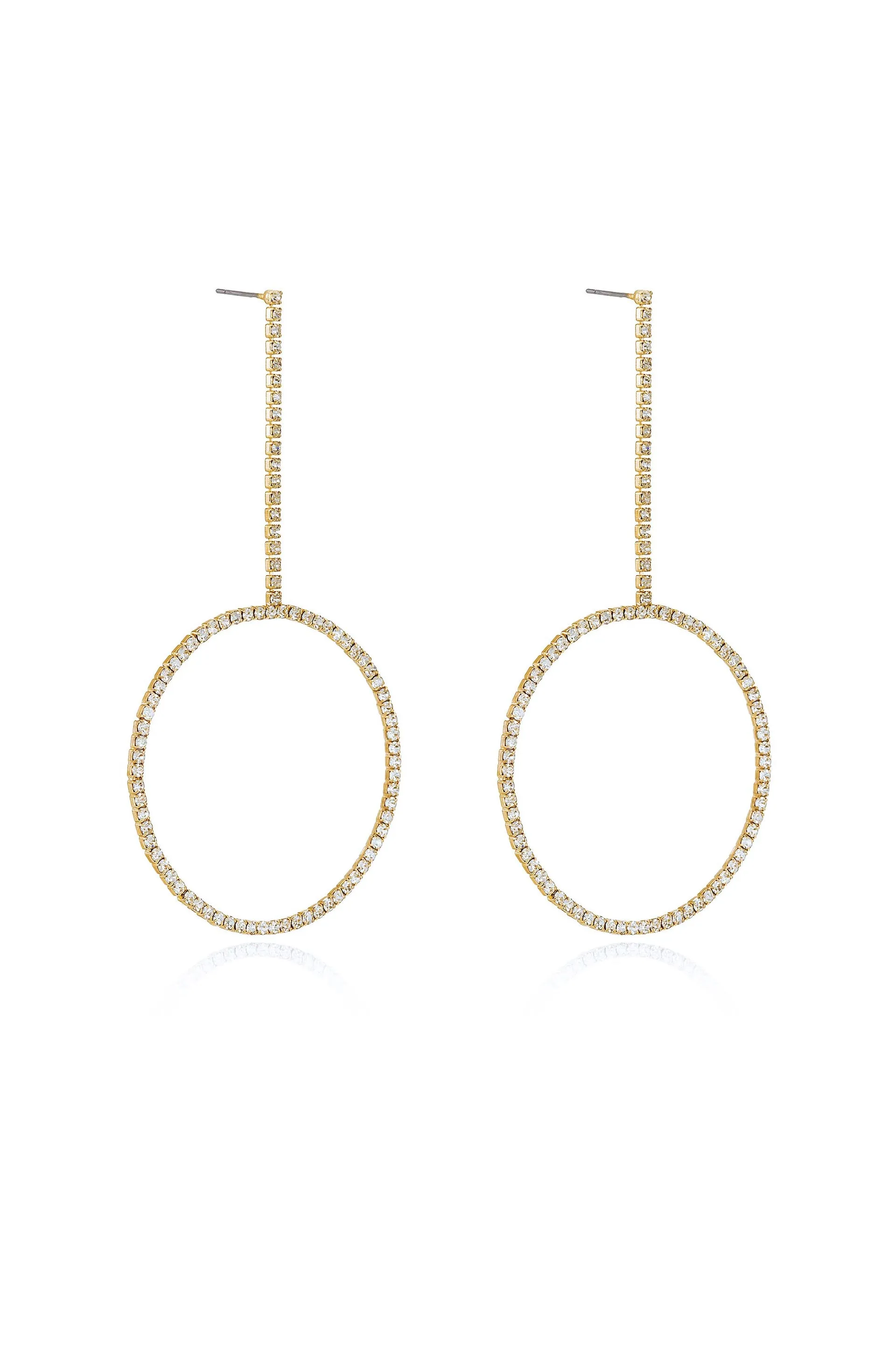 Crystal & 18k Gold Plated Linear Circle Drop Earrings