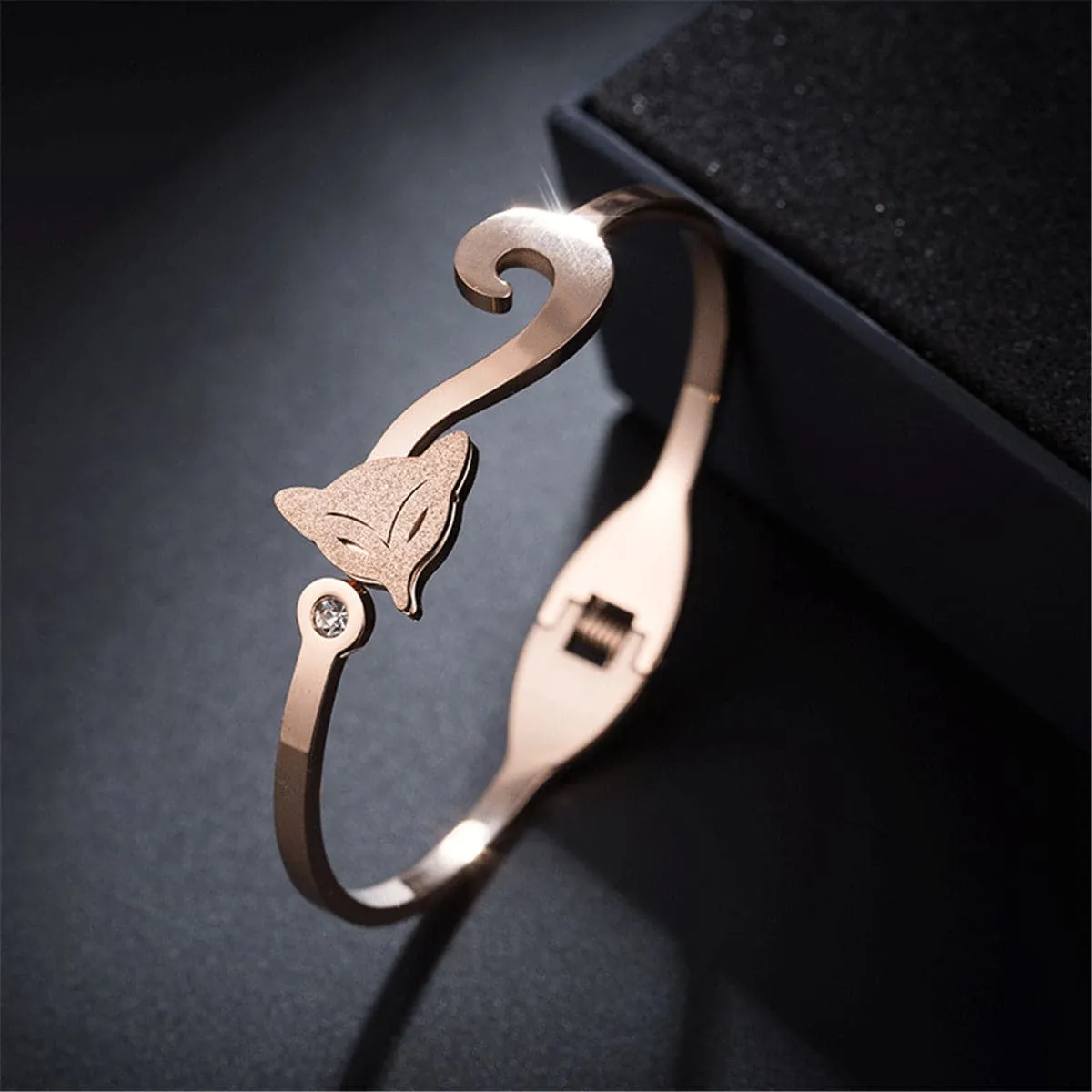 Cubic Zirconia & 18K Rose Gold-Plated Frosted Fox Bangle