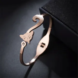 Cubic Zirconia & 18K Rose Gold-Plated Frosted Fox Bangle