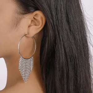 Cubic Zirconia & Silver-Plated Tassel Hoop Earrings