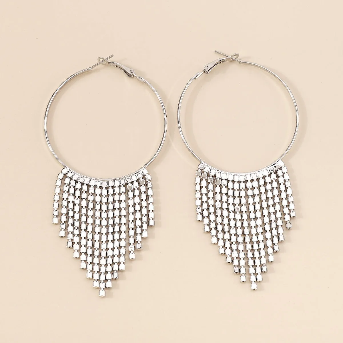 Cubic Zirconia & Silver-Plated Tassel Hoop Earrings