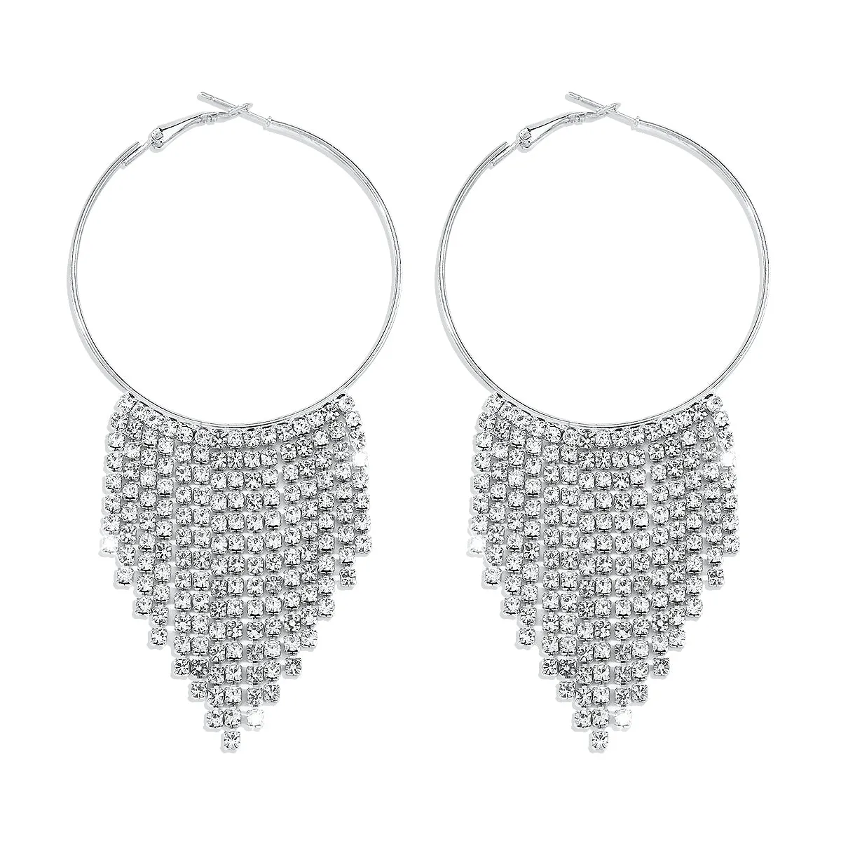 Cubic Zirconia & Silver-Plated Tassel Hoop Earrings