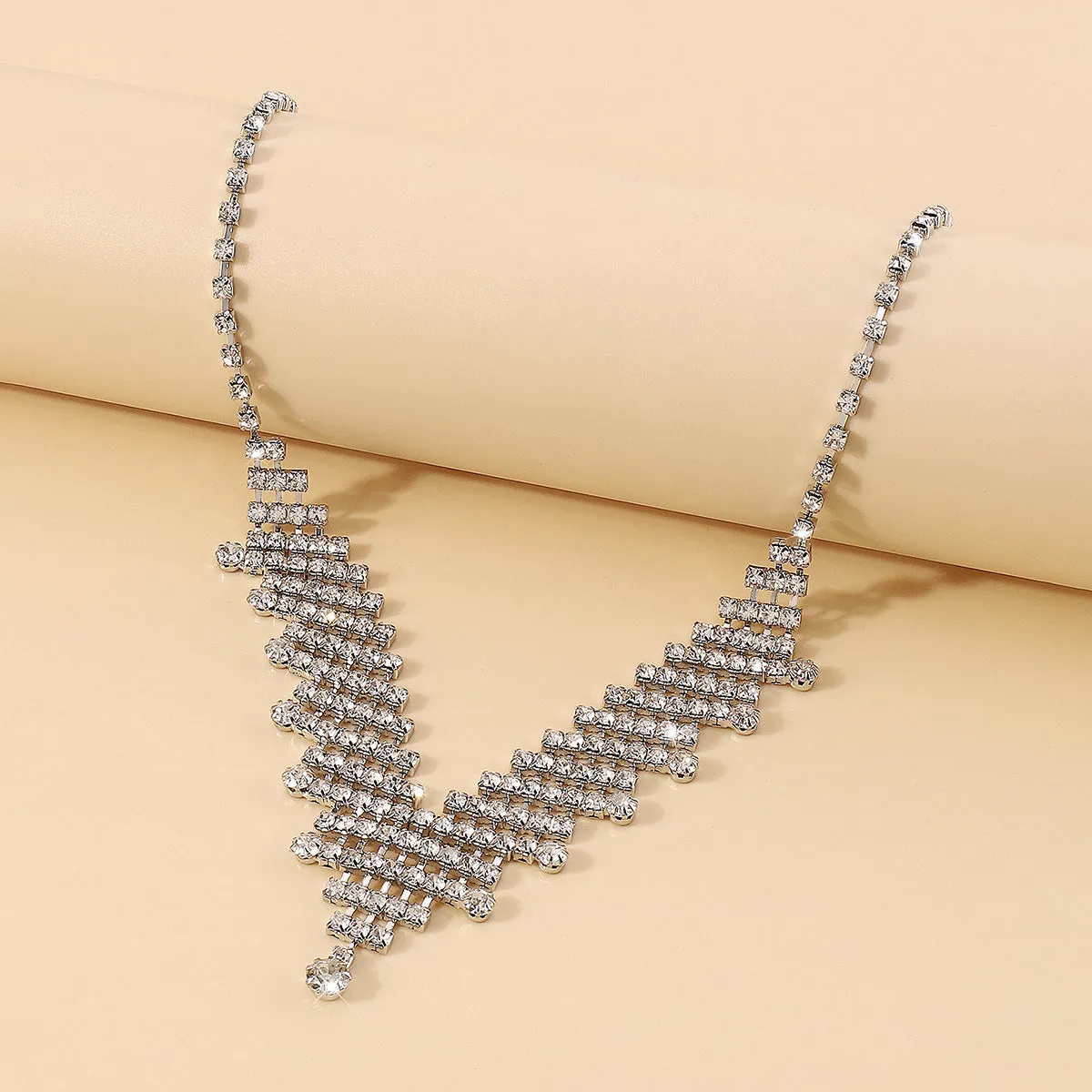 Cubic Zirconia & Silver-Plated V Lariat Necklace