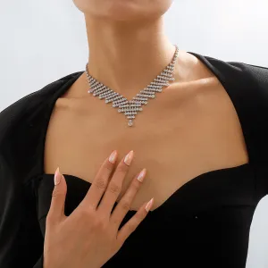 Cubic Zirconia & Silver-Plated V Lariat Necklace