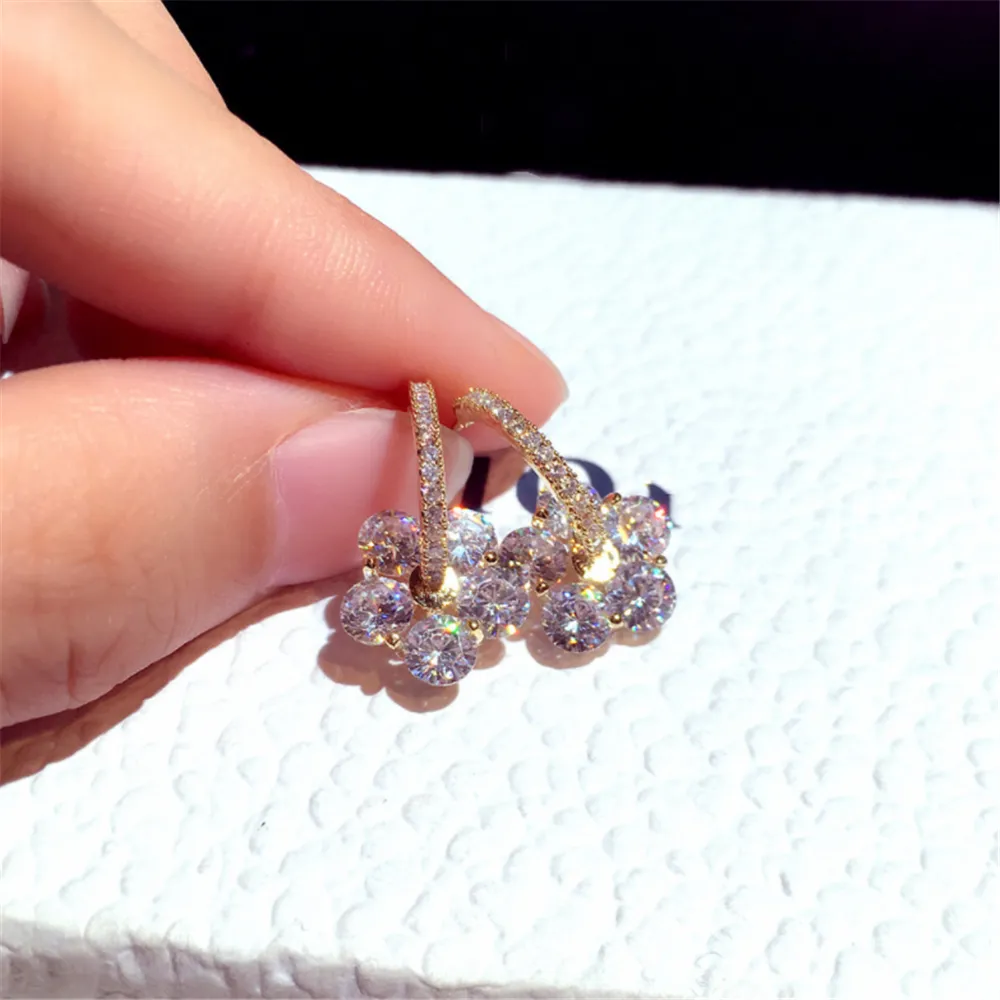 Cubic Zirconia Floral Hoop Earrings