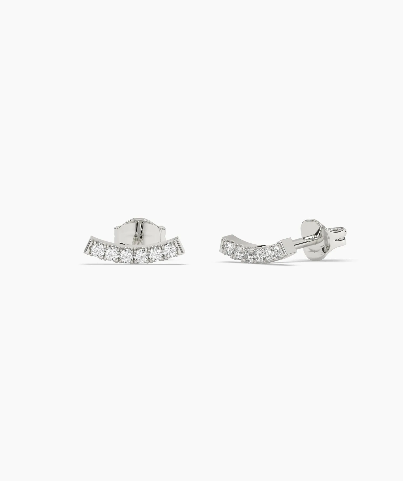 Curved Diamond Bar Stud Earrings