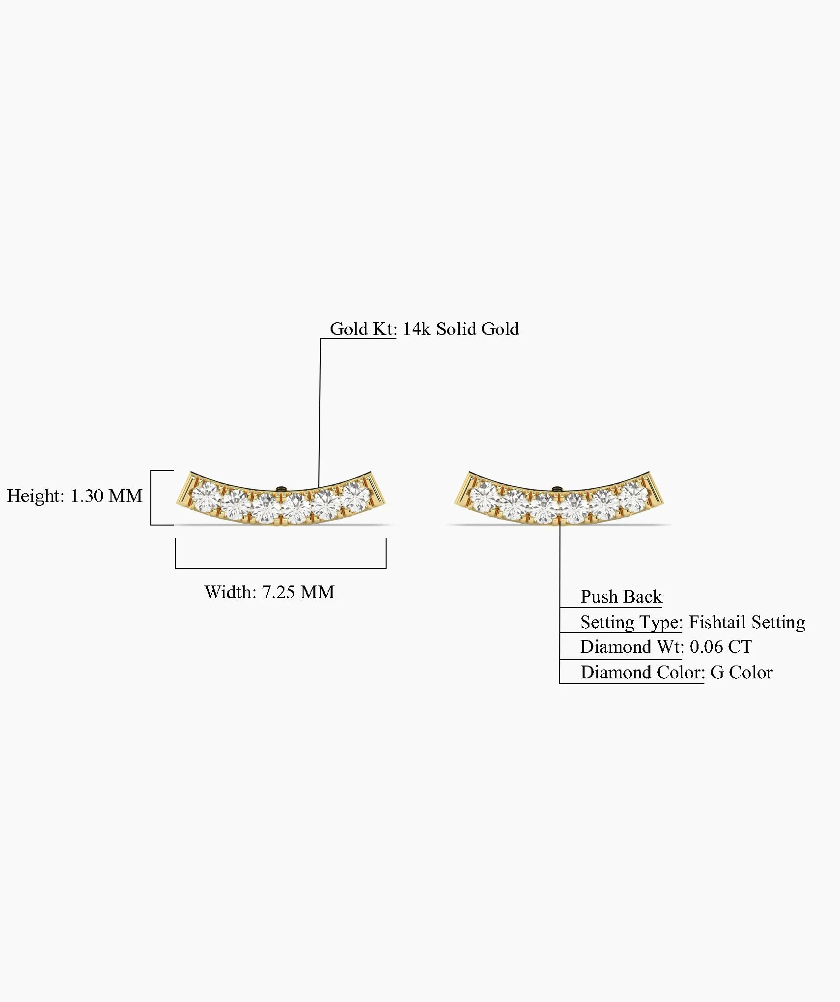 Curved Diamond Bar Stud Earrings