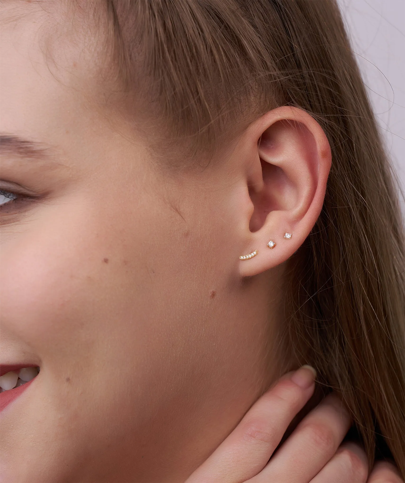 Curved Diamond Bar Stud Earrings
