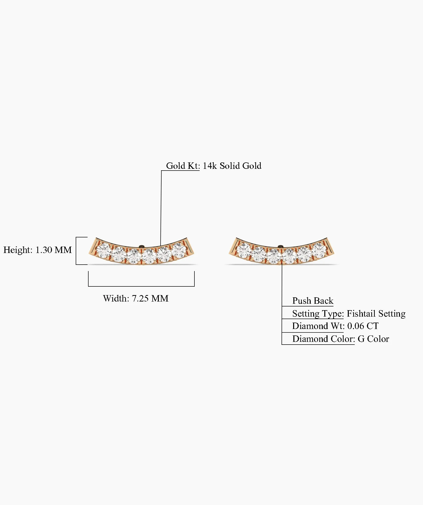 Curved Diamond Bar Stud Earrings