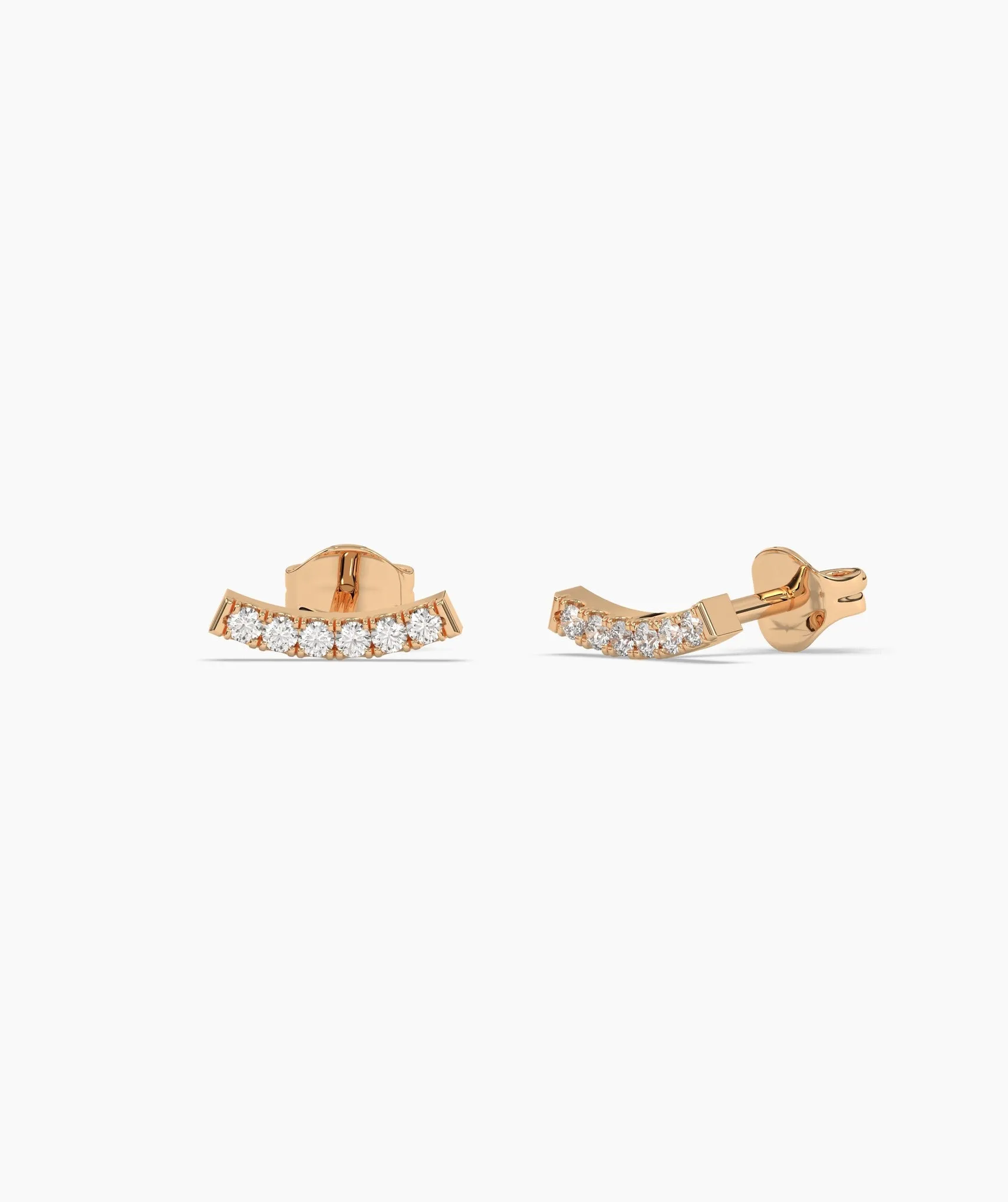 Curved Diamond Bar Stud Earrings