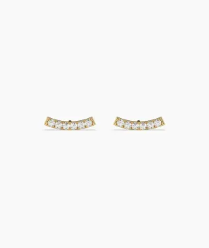 Curved Diamond Bar Stud Earrings