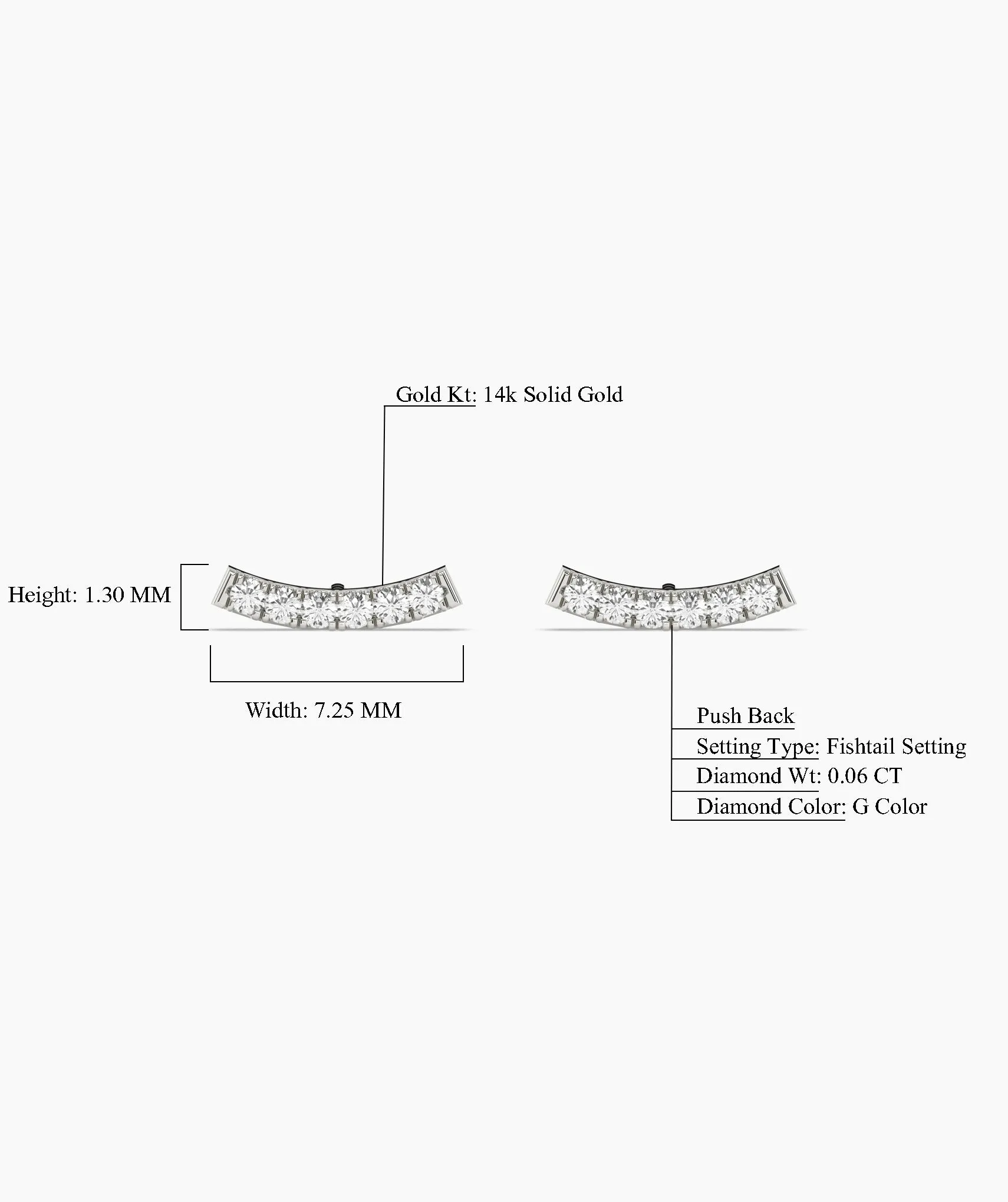 Curved Diamond Bar Stud Earrings