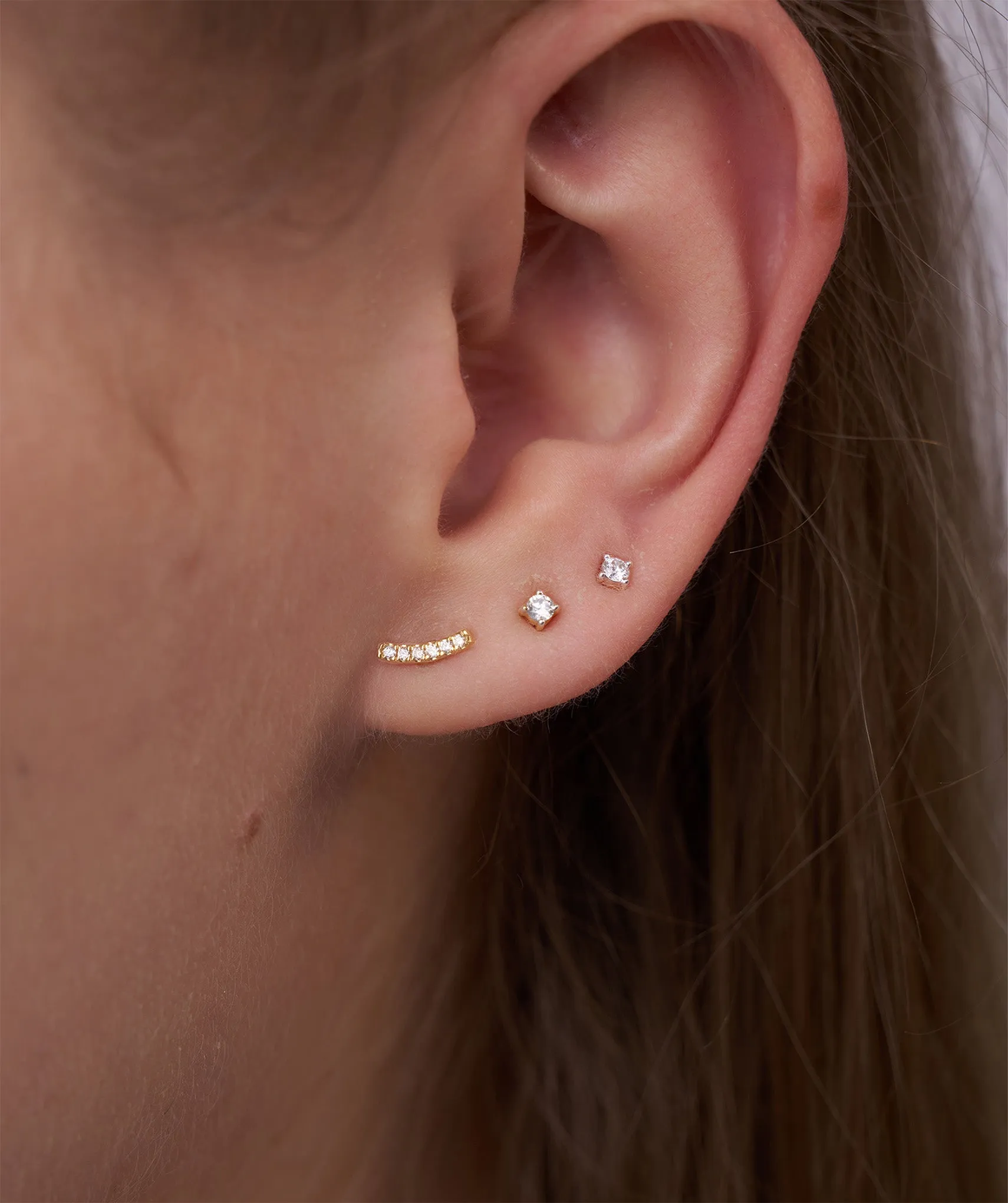 Curved Diamond Bar Stud Earrings