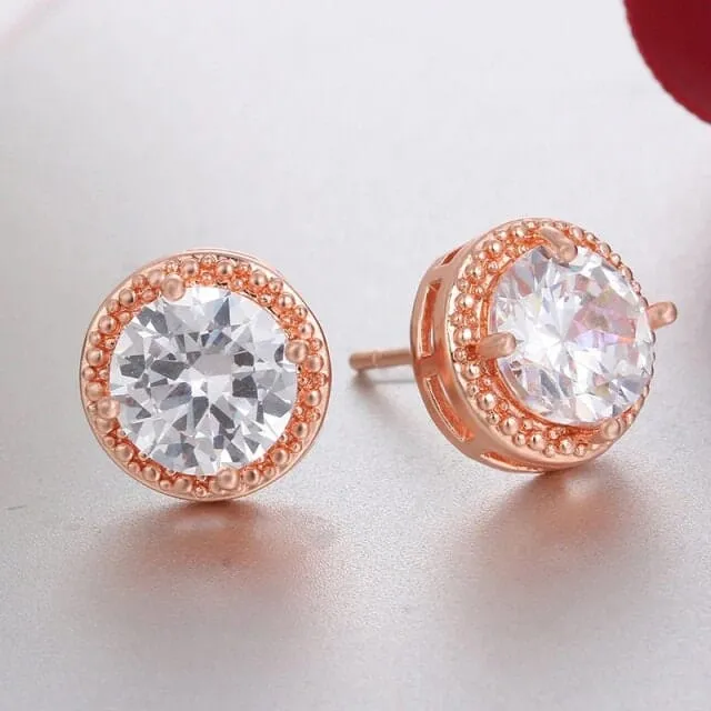 CZ Diamond Solitaire Crystal Ear Studs, Bridal Round Stud Earrings, Wedding Crystal Earrings or Necklace for Bridesmaids