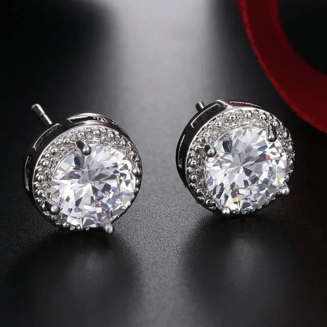 CZ Diamond Solitaire Crystal Ear Studs, Bridal Round Stud Earrings, Wedding Crystal Earrings or Necklace for Bridesmaids