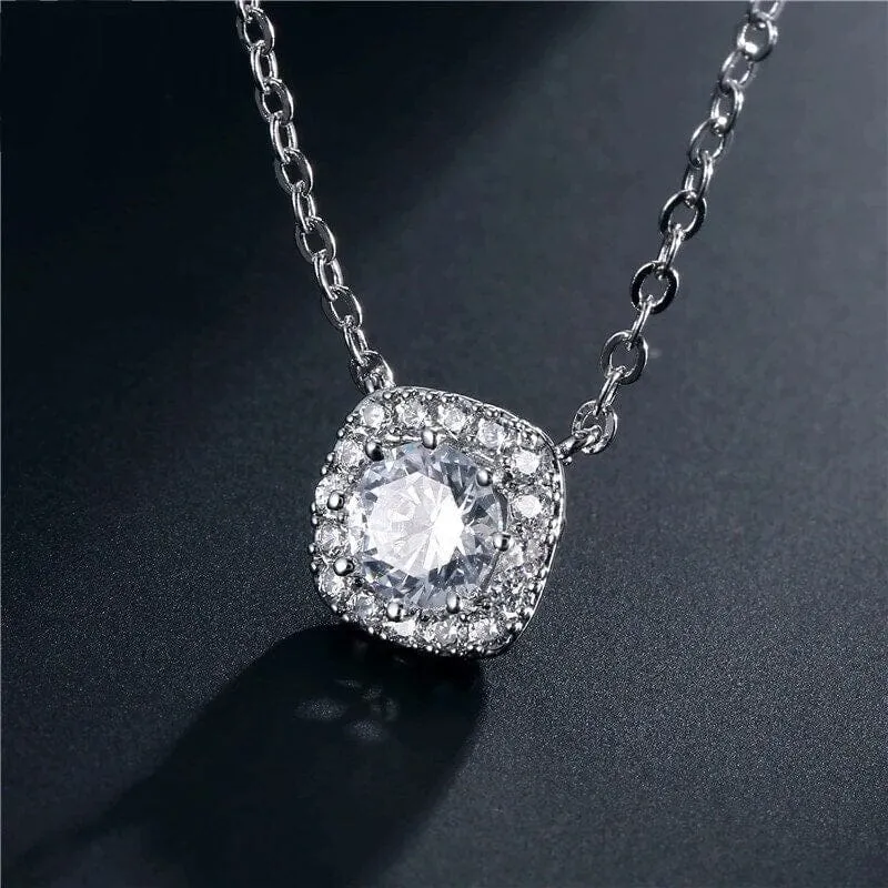 CZ Diamond Solitaire Crystal Ear Studs, Bridal Round Stud Earrings, Wedding Crystal Earrings or Necklace for Bridesmaids