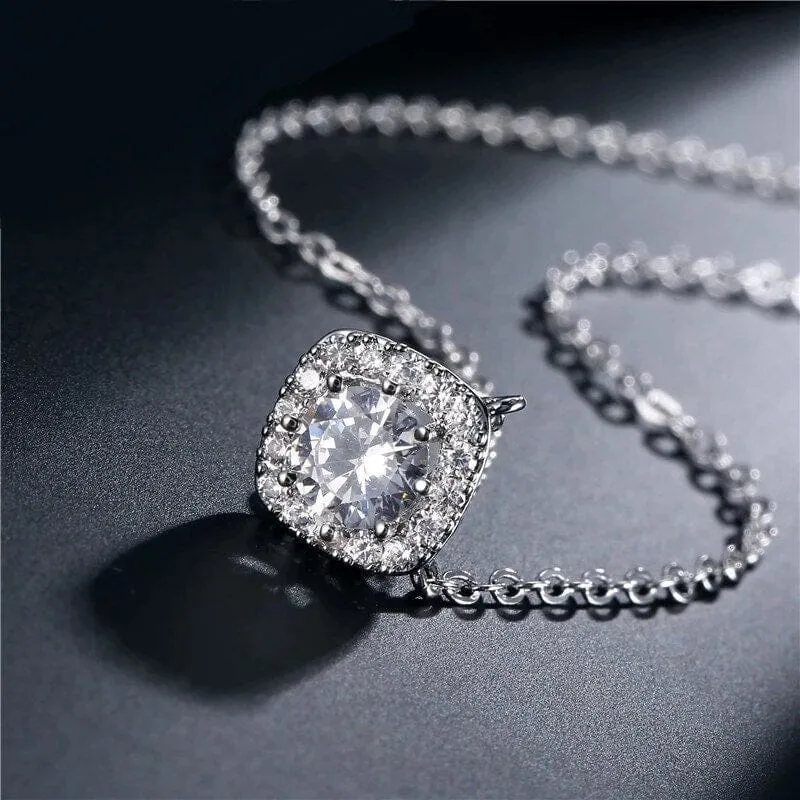 CZ Diamond Solitaire Crystal Ear Studs, Bridal Round Stud Earrings, Wedding Crystal Earrings or Necklace for Bridesmaids