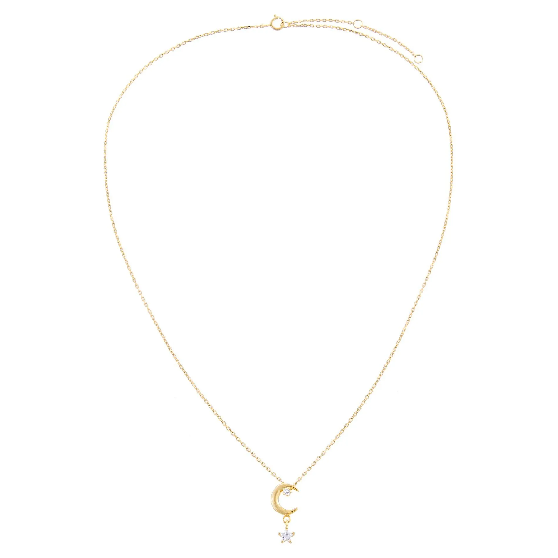 CZ Moon X Star Dangling Necklace