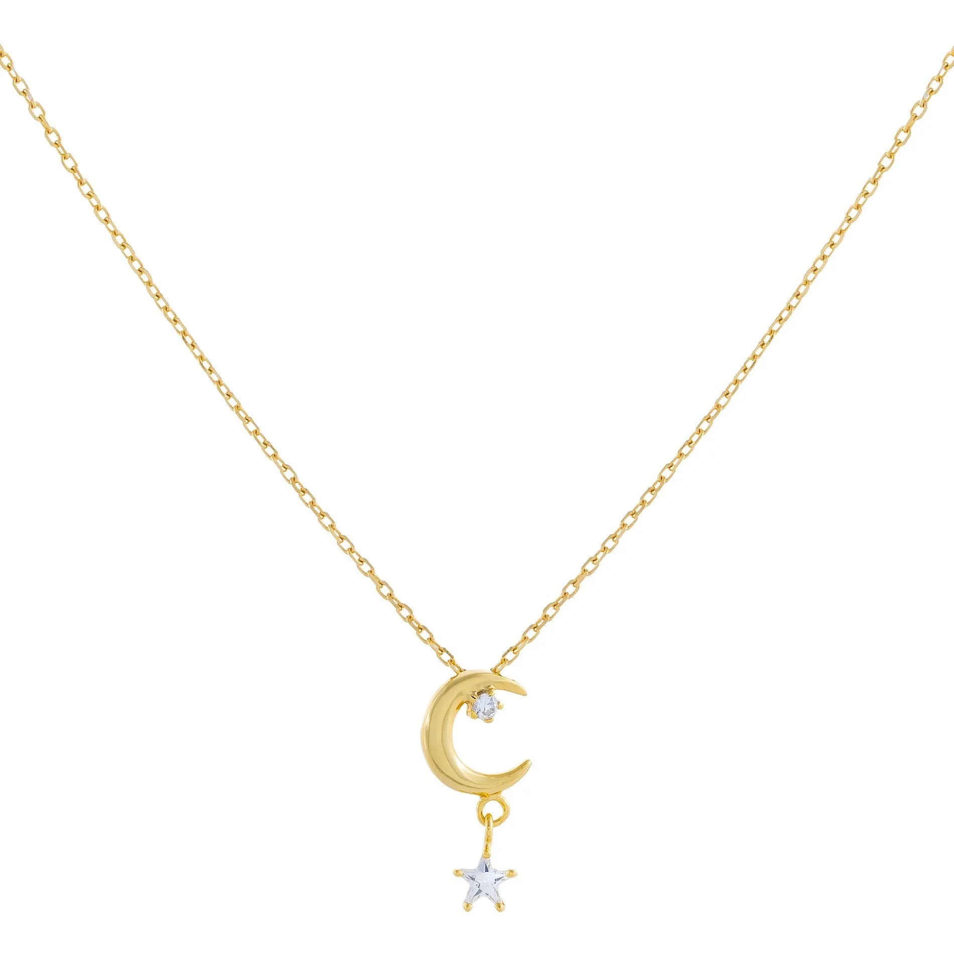 CZ Moon X Star Dangling Necklace