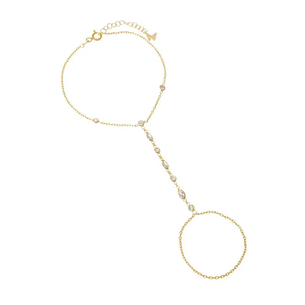 CZ Multi-Shape Stone Hand Chain Bracelet