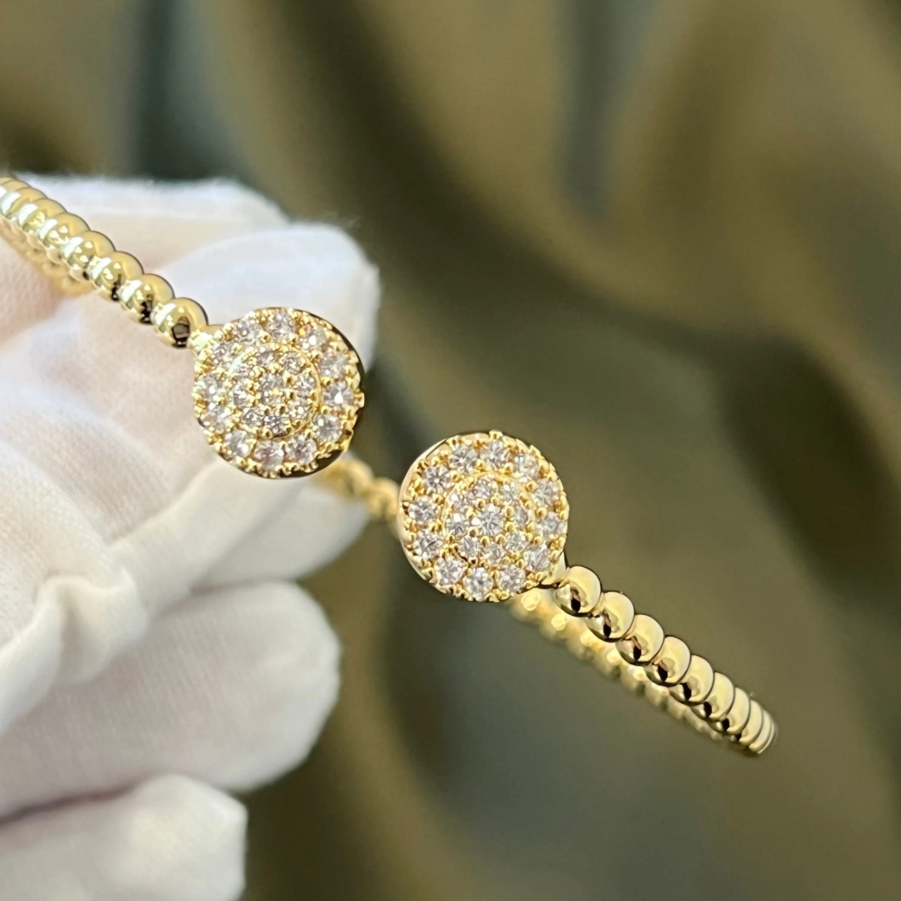 CZ Round Design Cuff Bracelet - Gold