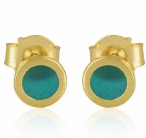 Dainty 24k Gold Plated Green Enamel Stud Earrings