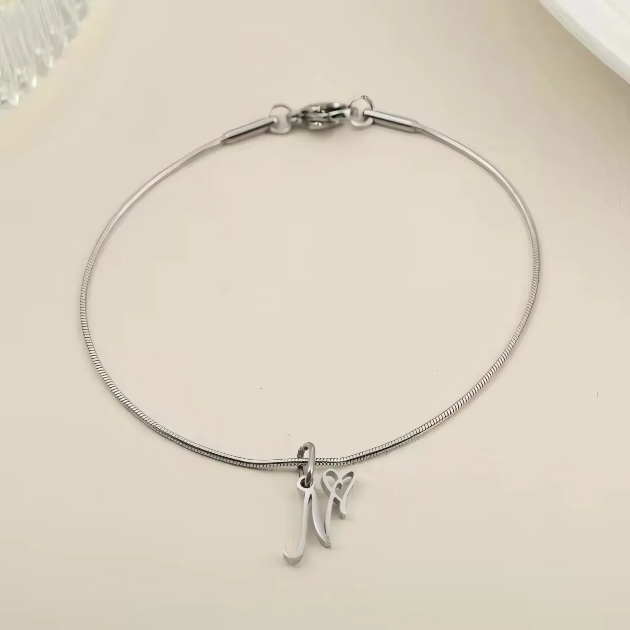 Dainty Cursive Heart Letter Initial Chain Bracelet