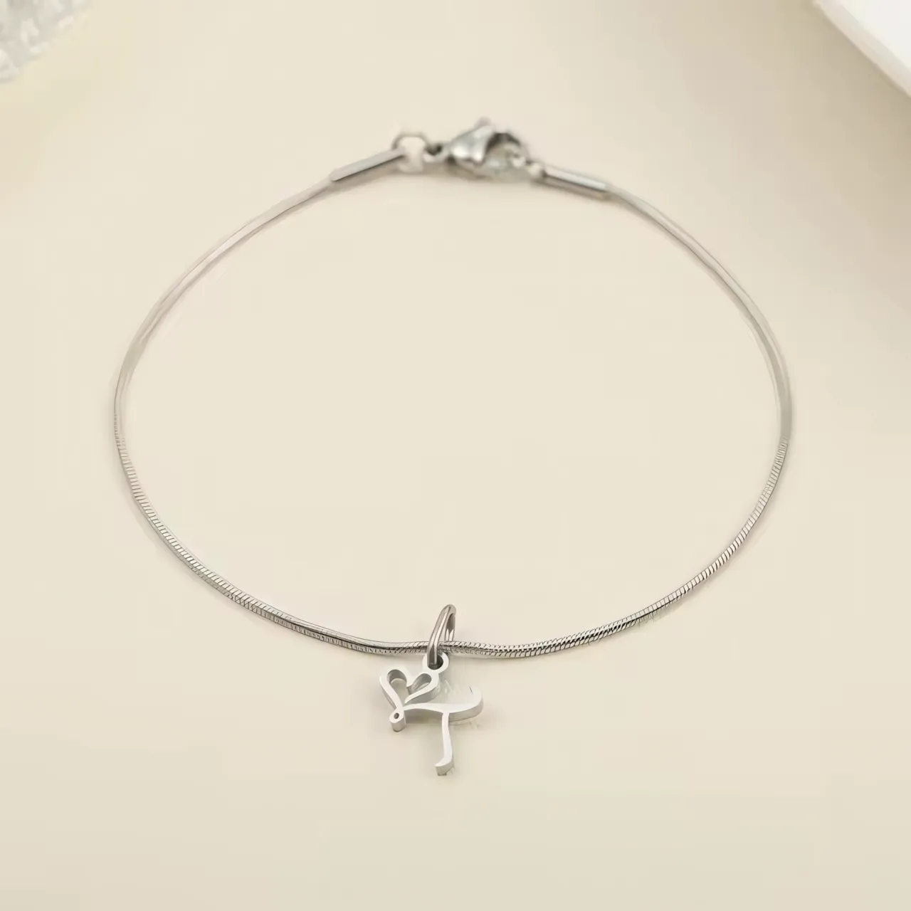 Dainty Cursive Heart Letter Initial Chain Bracelet