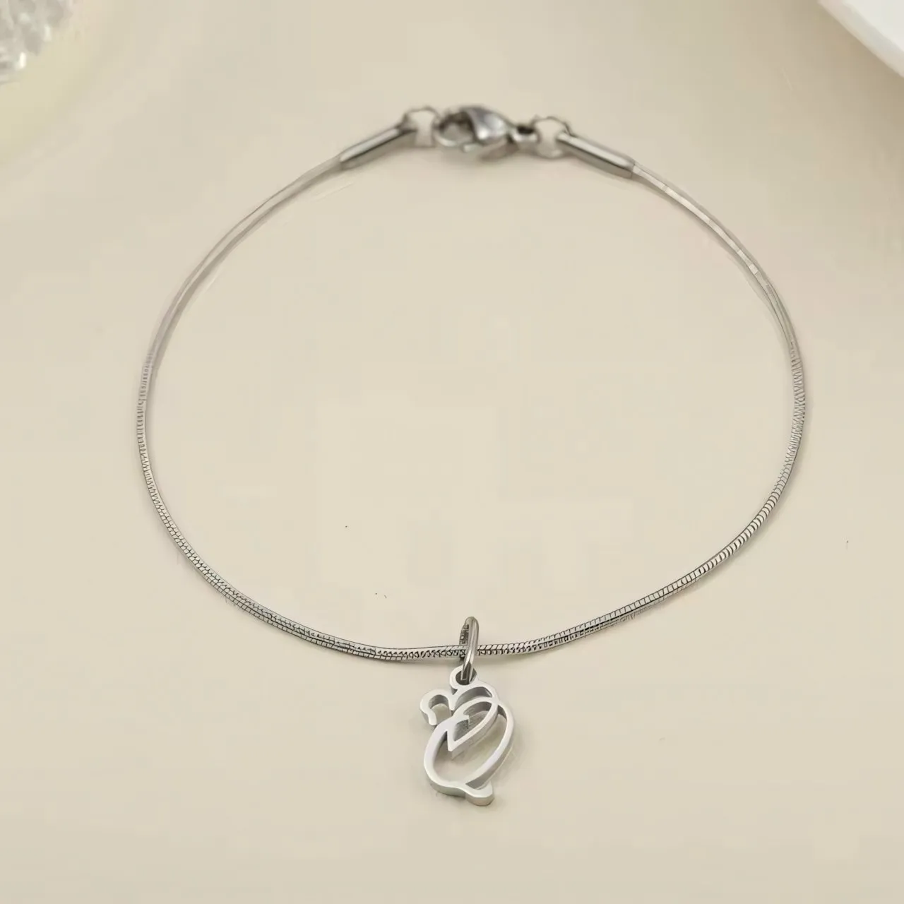 Dainty Cursive Heart Letter Initial Chain Bracelet