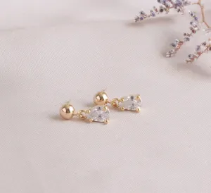 Dainty Gold Tiny Crystal Teardrop Post Earring