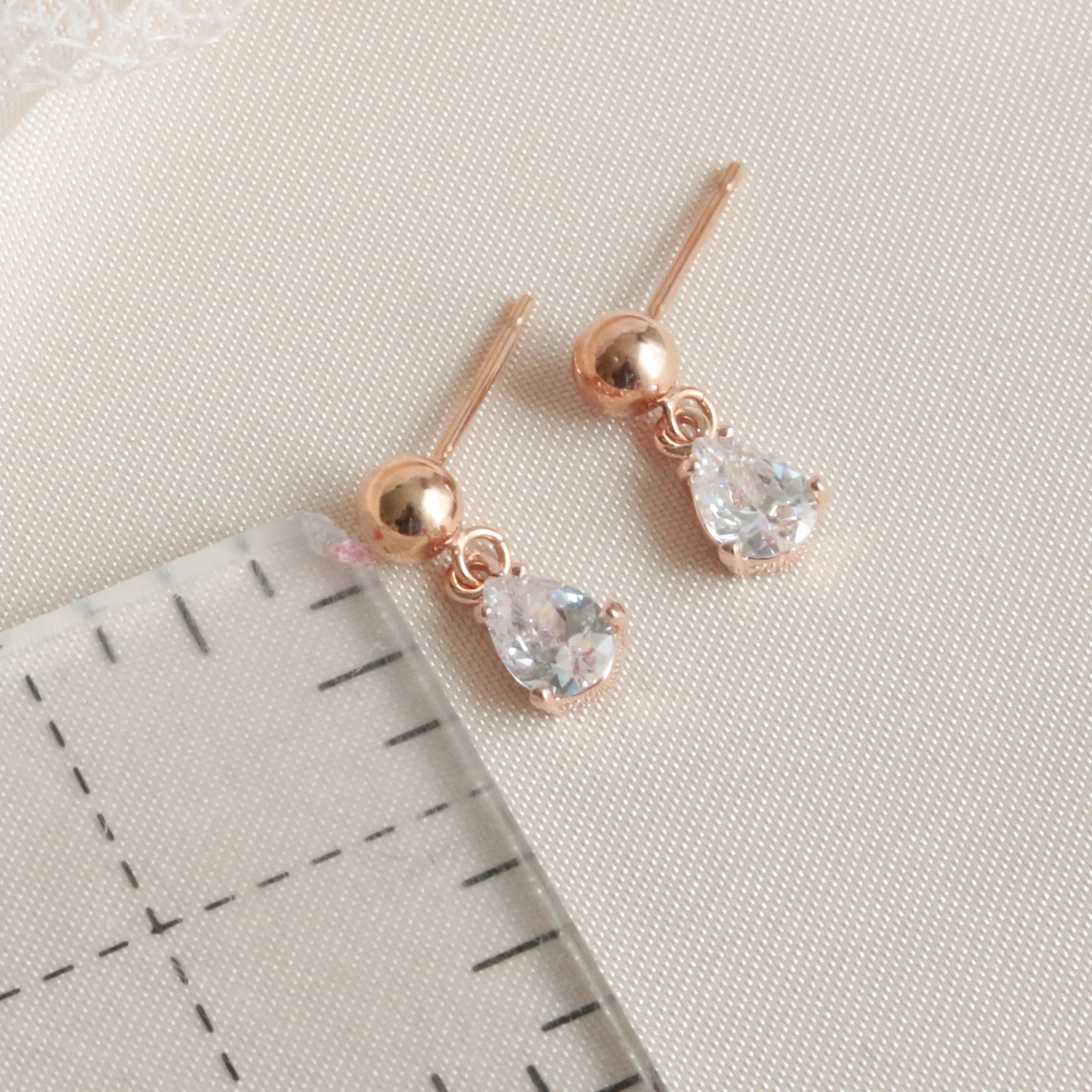 Dainty Gold Tiny Crystal Teardrop Post Earring