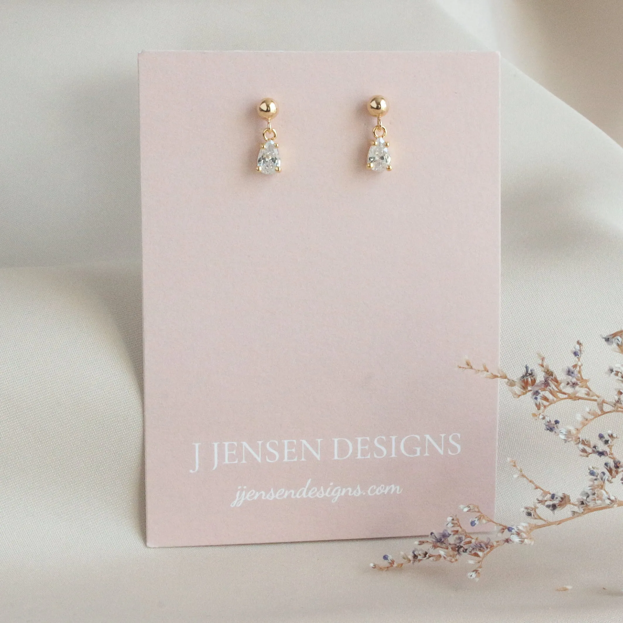 Dainty Gold Tiny Crystal Teardrop Post Earring