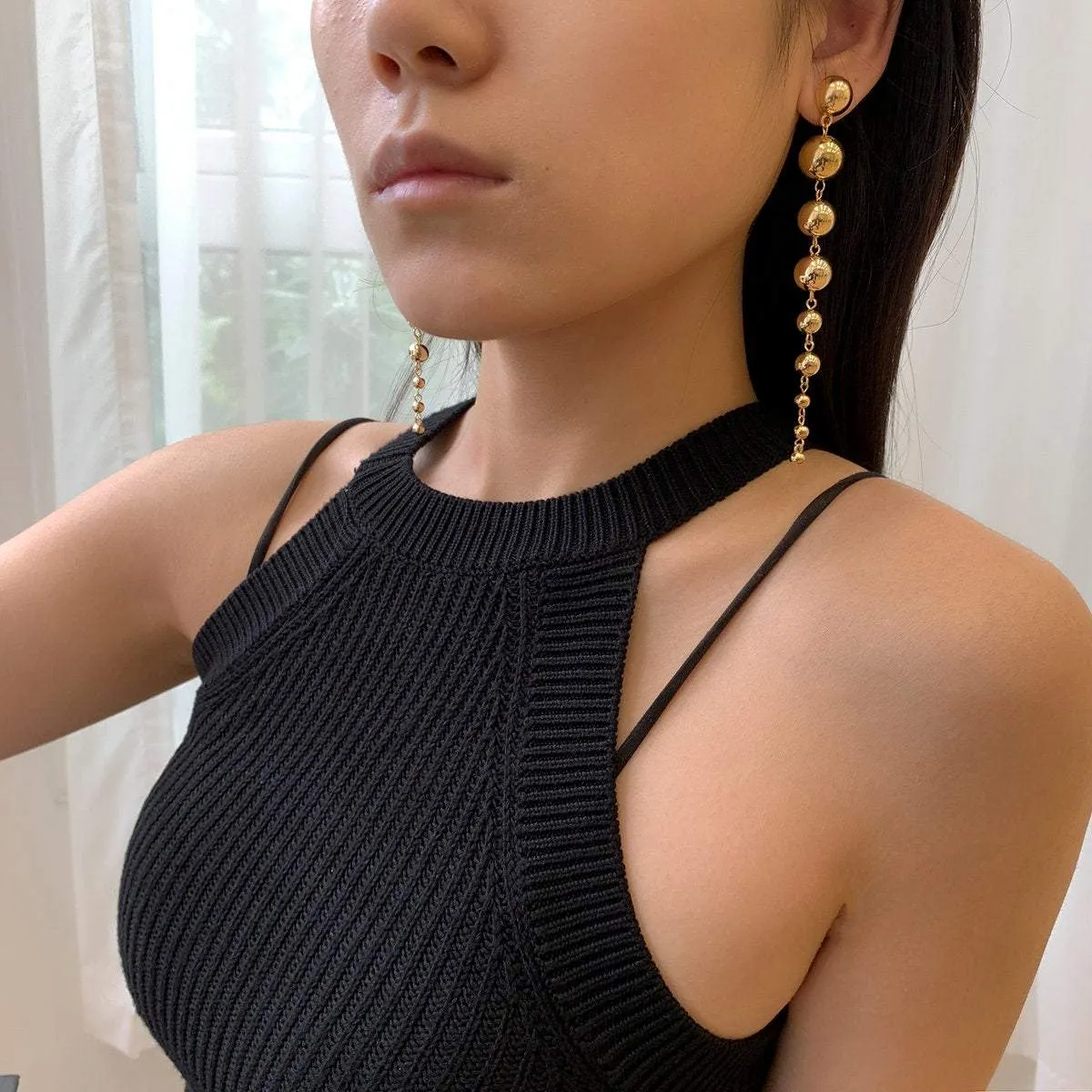 Dangling Steel Ball Chain Earrings