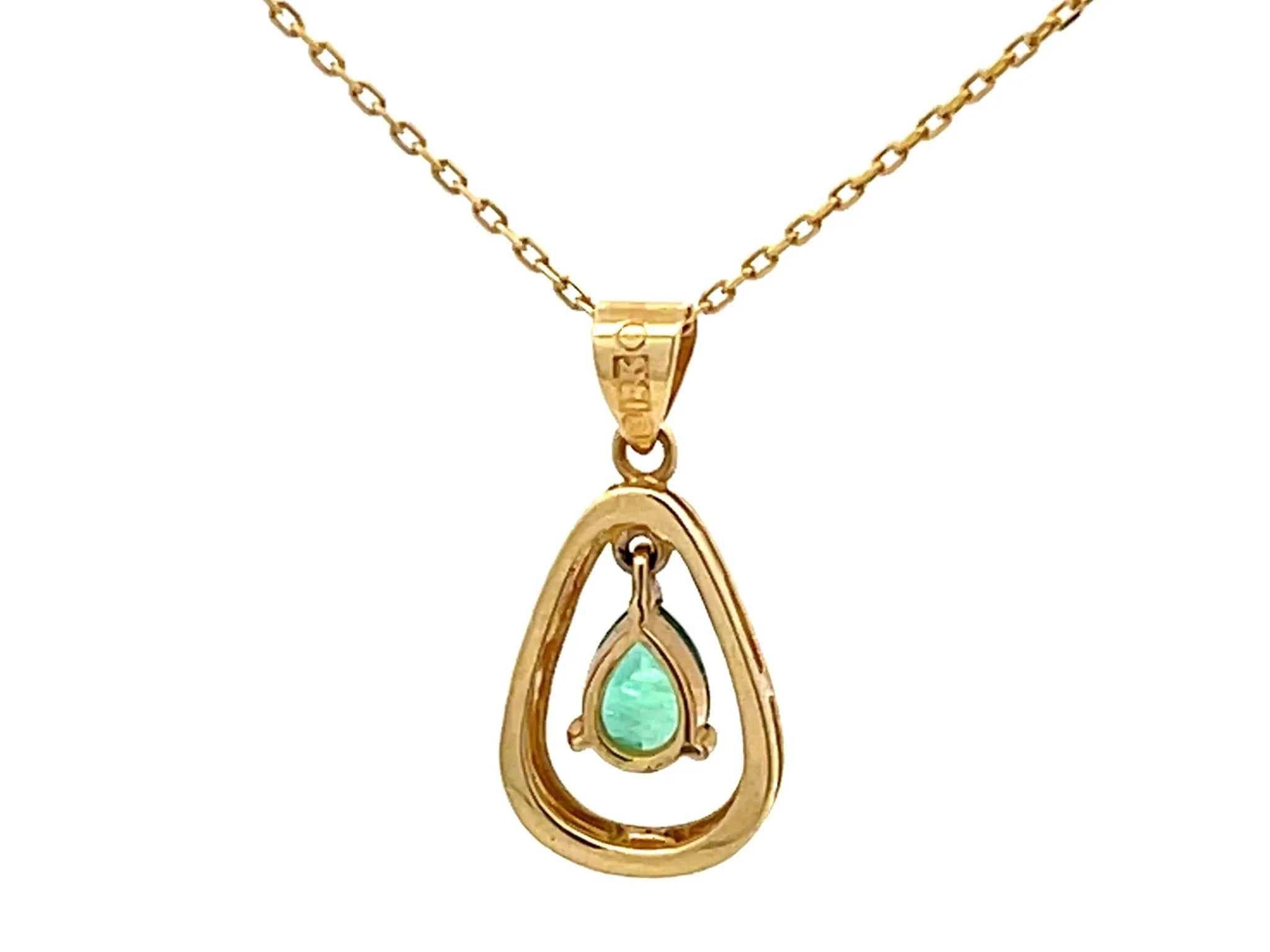 Dangly Pear Shaped Emerald Necklace 14K Yellow Gold
