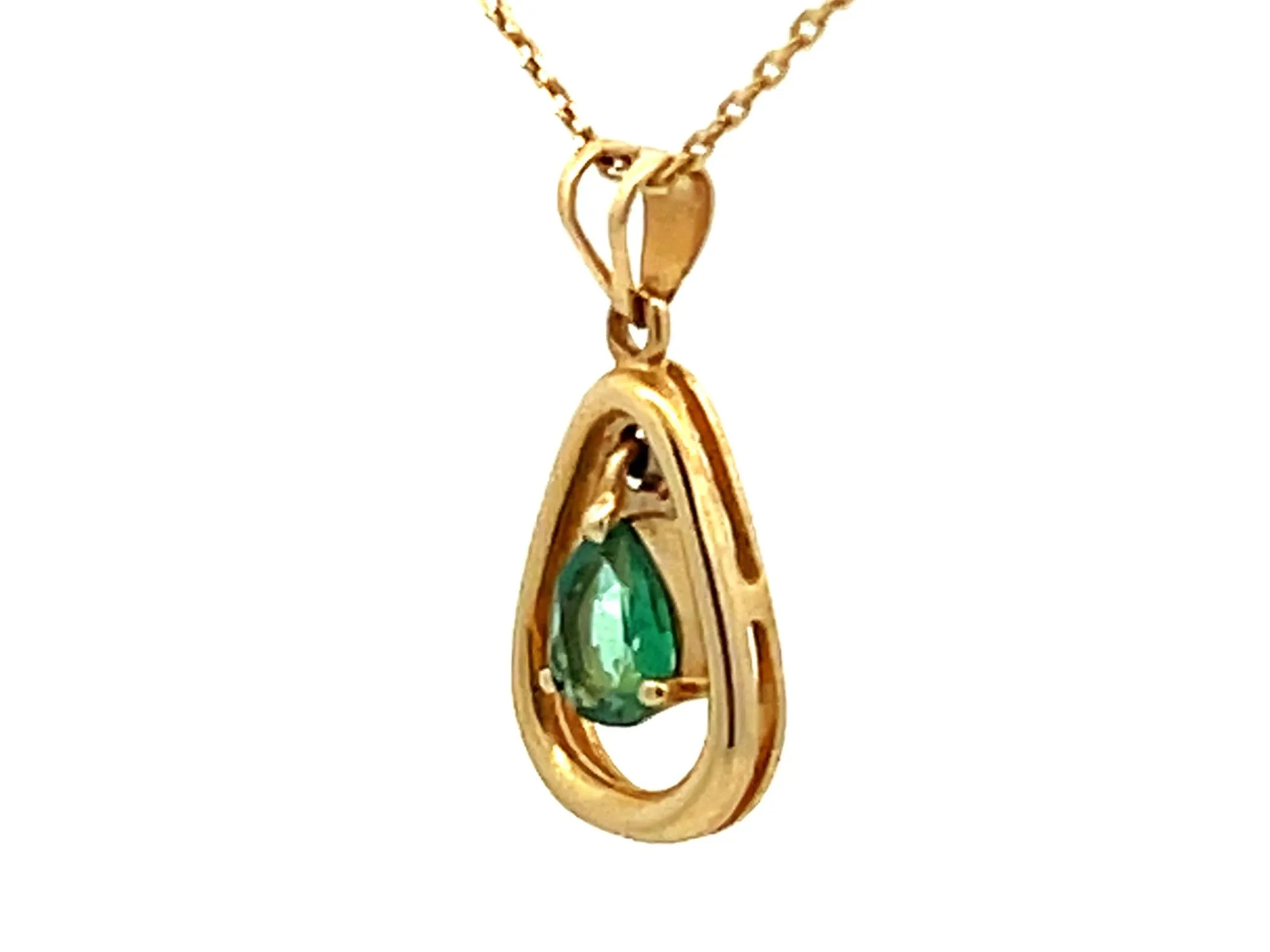 Dangly Pear Shaped Emerald Necklace 14K Yellow Gold