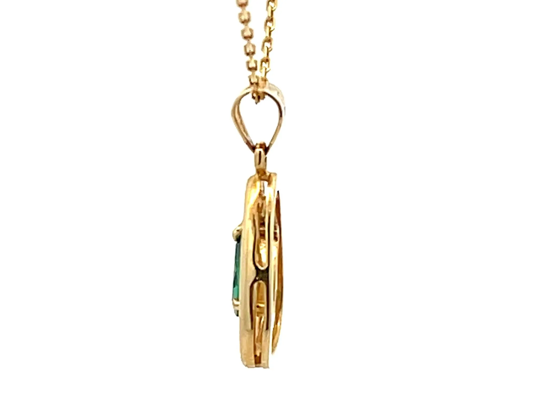 Dangly Pear Shaped Emerald Necklace 14K Yellow Gold