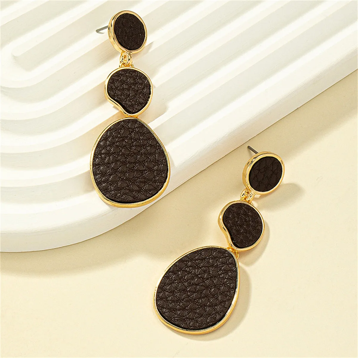 Dark Brown Polystyrene & 18K Gold-Plated Oval Drop Earrings