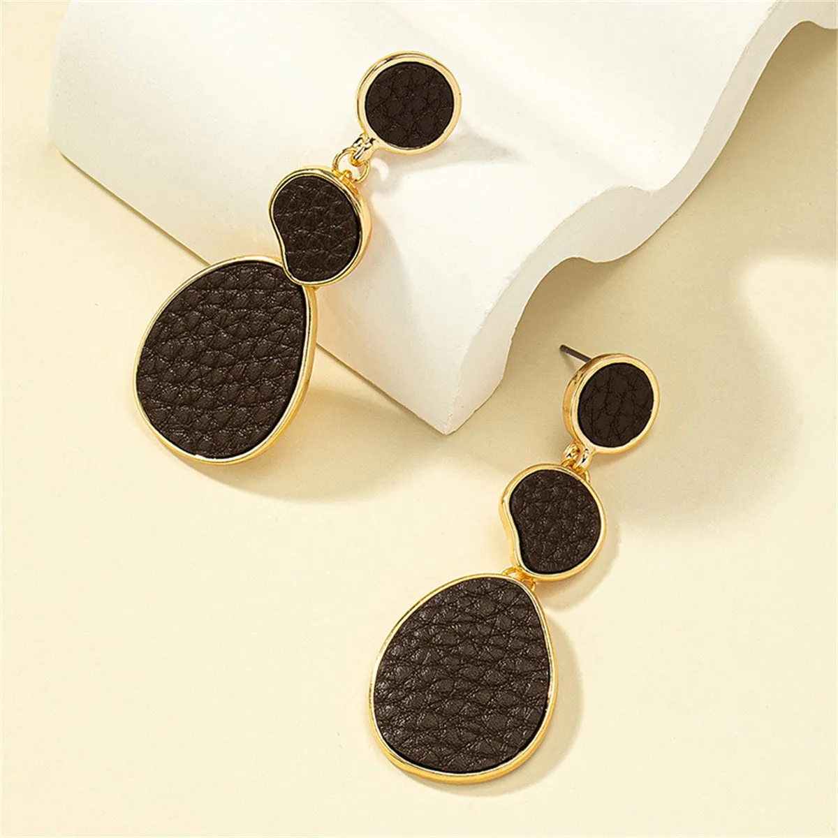 Dark Brown Polystyrene & 18K Gold-Plated Oval Drop Earrings