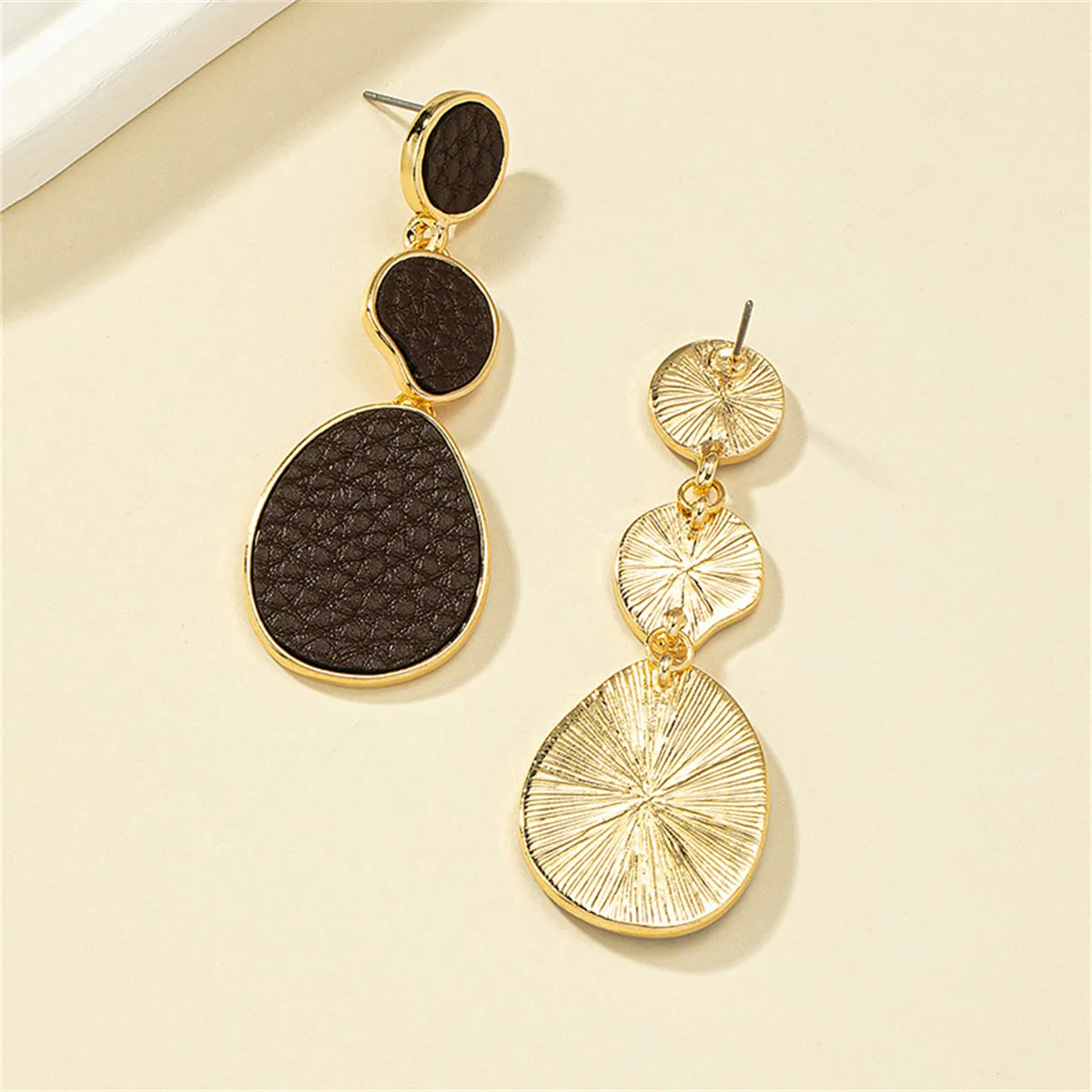 Dark Brown Polystyrene & 18K Gold-Plated Oval Drop Earrings