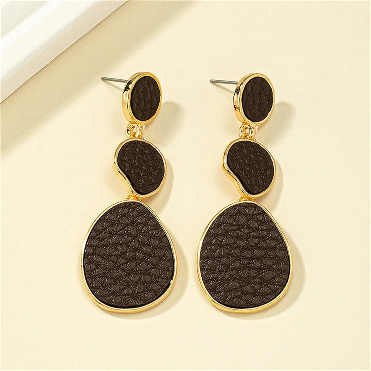 Dark Brown Polystyrene & 18K Gold-Plated Oval Drop Earrings