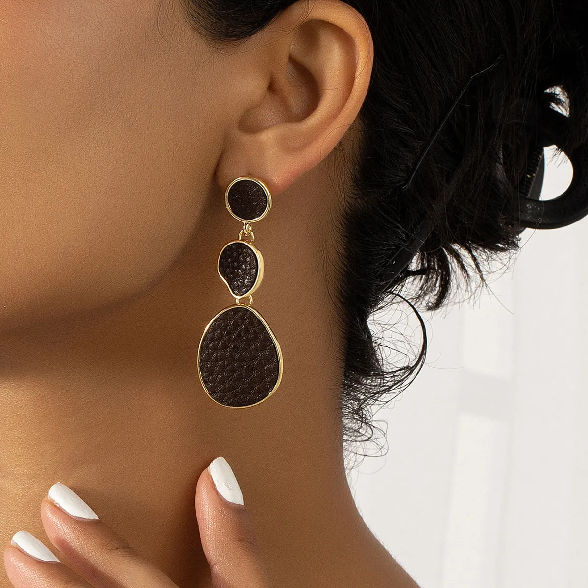 Dark Brown Polystyrene & 18K Gold-Plated Oval Drop Earrings