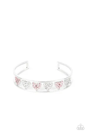 Decadent Devotion - Pink - and White Rhinestone Heart Paparazzi Cuff Bracelet