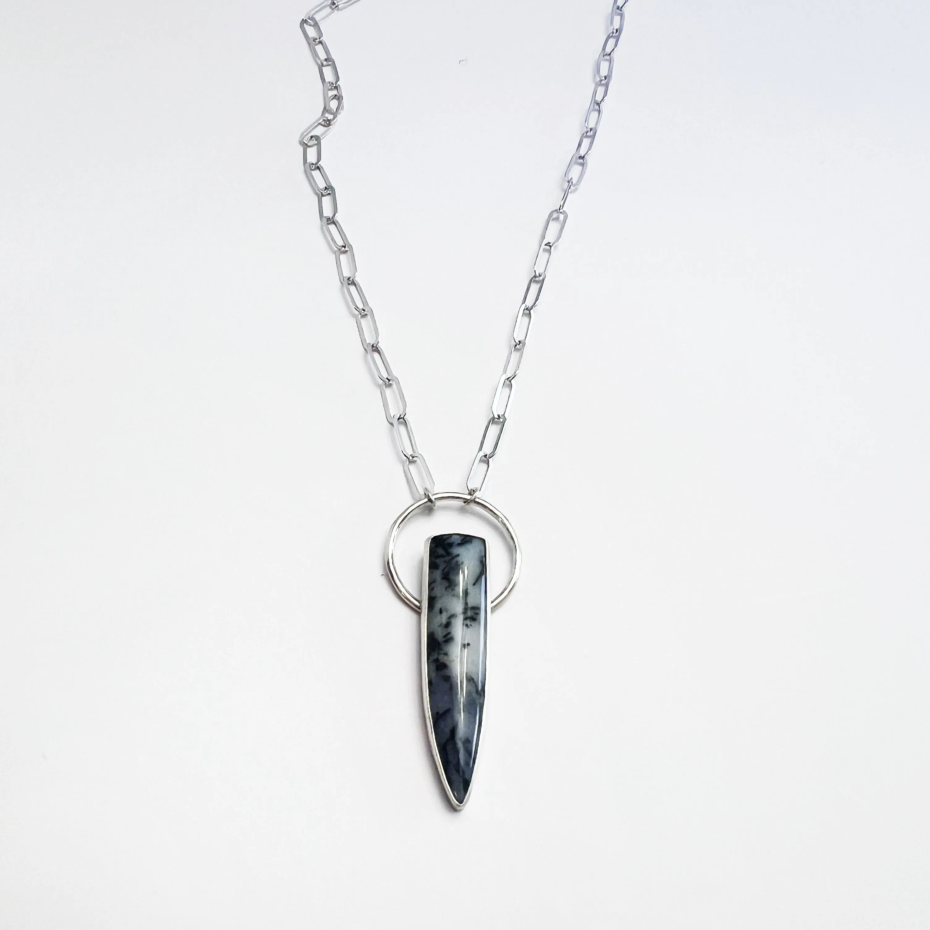 Dendritic Agate Warrior Necklace in Sterling Silver
