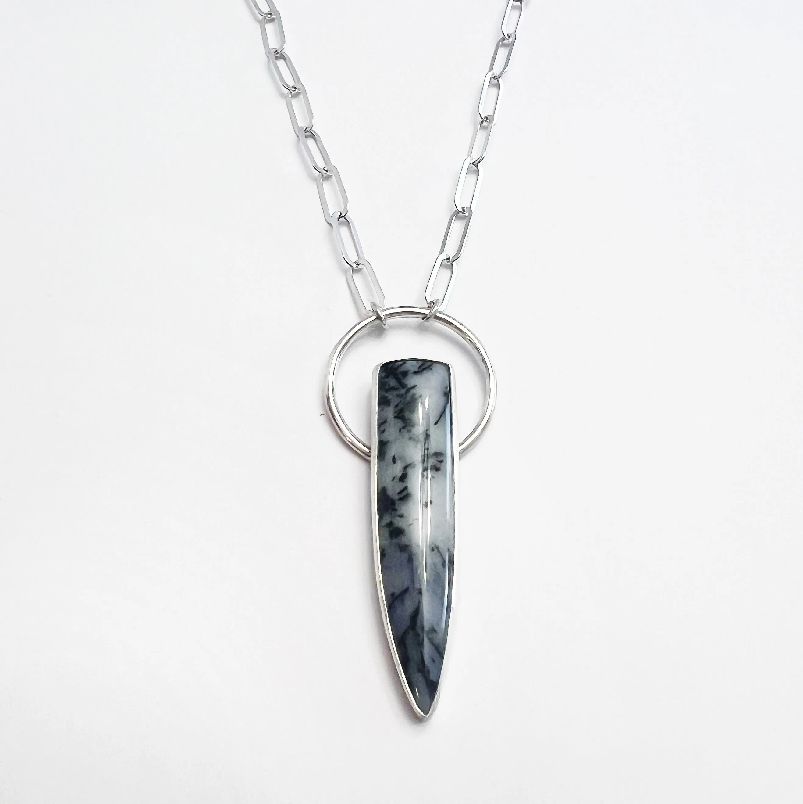 Dendritic Agate Warrior Necklace in Sterling Silver