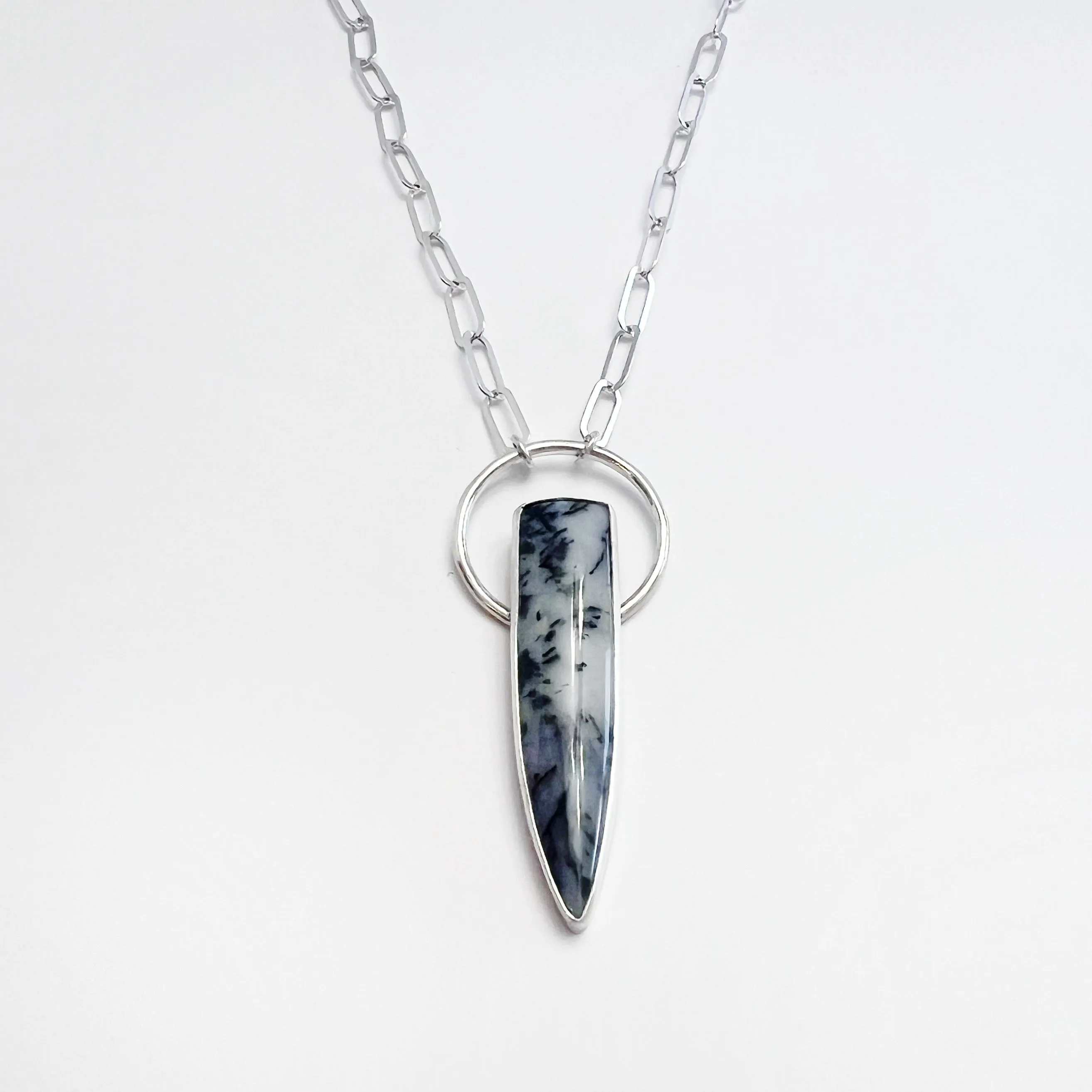 Dendritic Agate Warrior Necklace in Sterling Silver