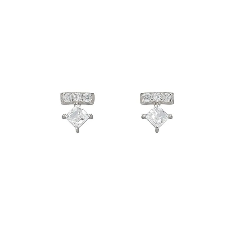 Denver Pave Bar and Princess Gemstone Stud Earrings