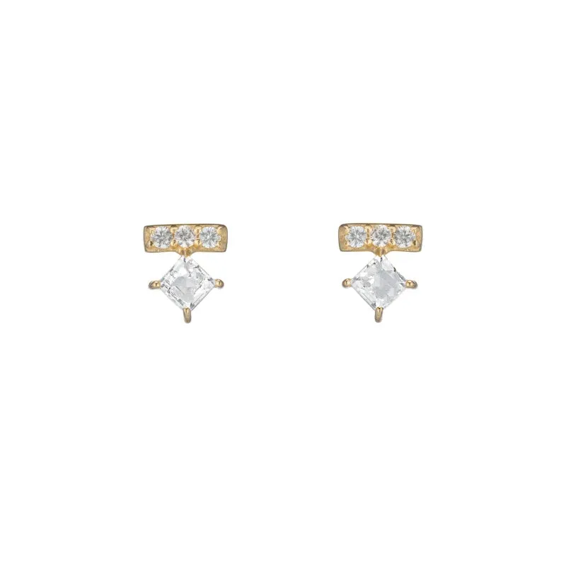 Denver Pave Bar and Princess Gemstone Stud Earrings