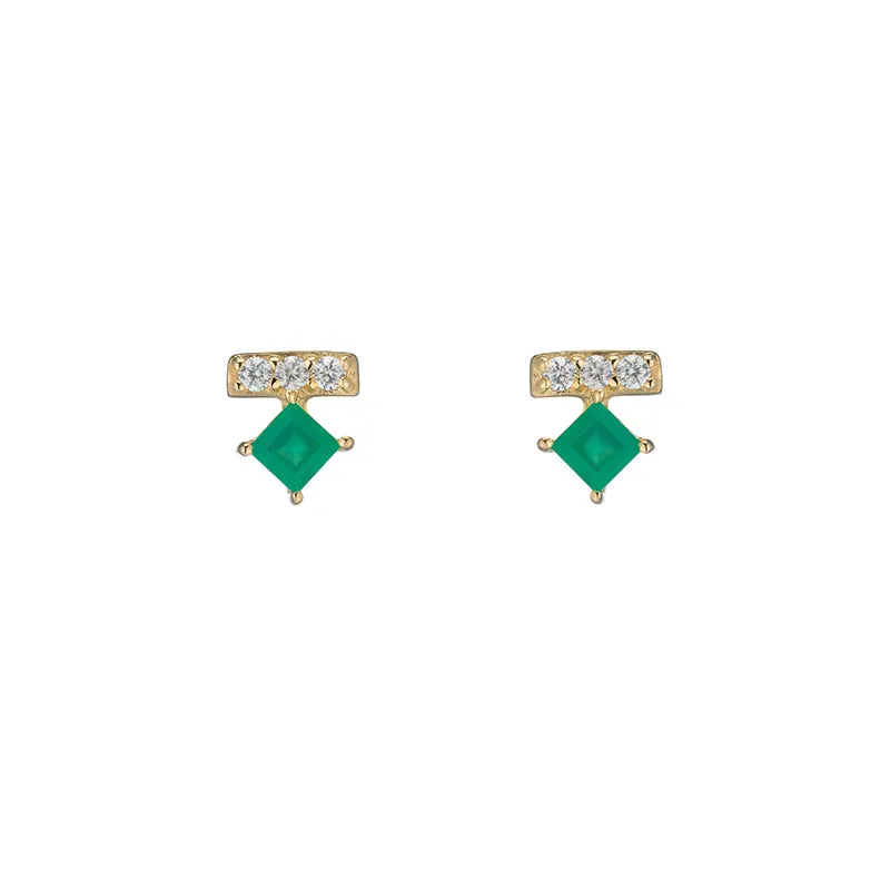 Denver Pave Bar and Princess Gemstone Stud Earrings